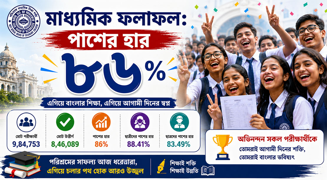 মাধ্যমিক ফলাফল: পাশের হার ৮৬ শতাংশ