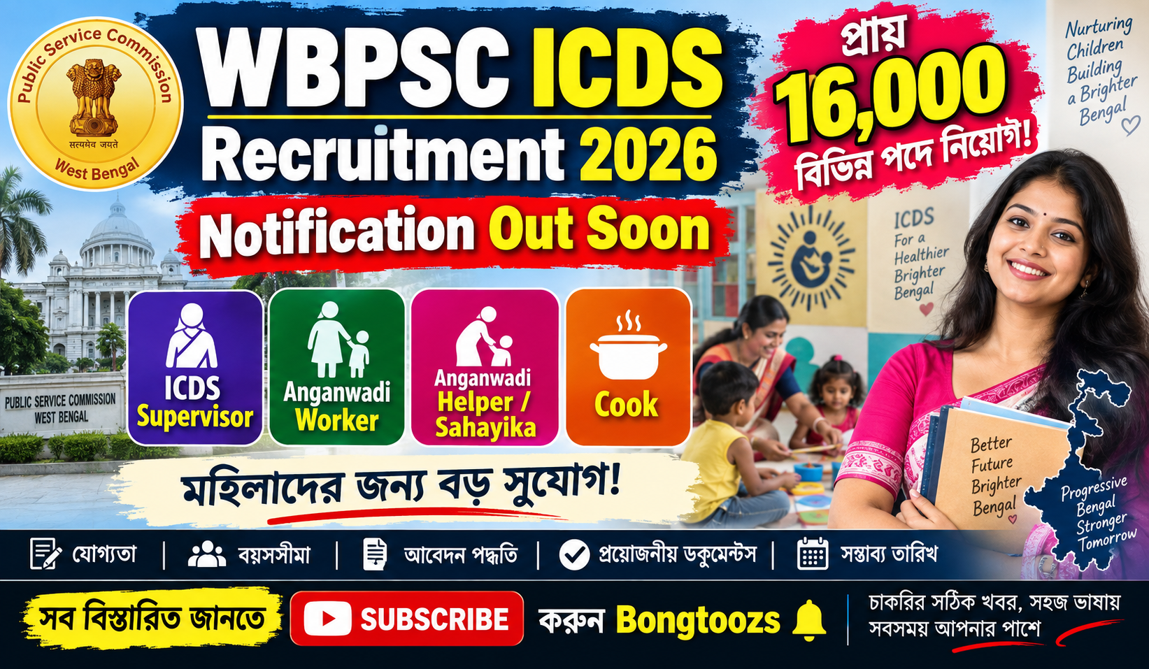 WBPSC ICDS Recruitment 2026 | পশ্চিমবঙ্গে আসছে প্রায় ১৬,০০০ পদে বড় নিয়োগ!