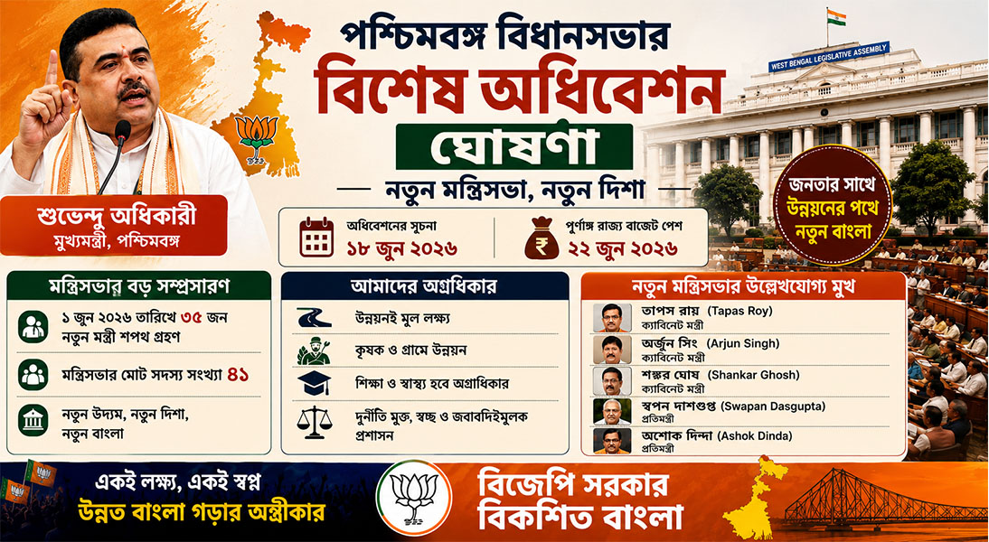 পশ্চিমবঙ্গ বিধানসভার বিশেষ অধিবেশন ঘোষণা