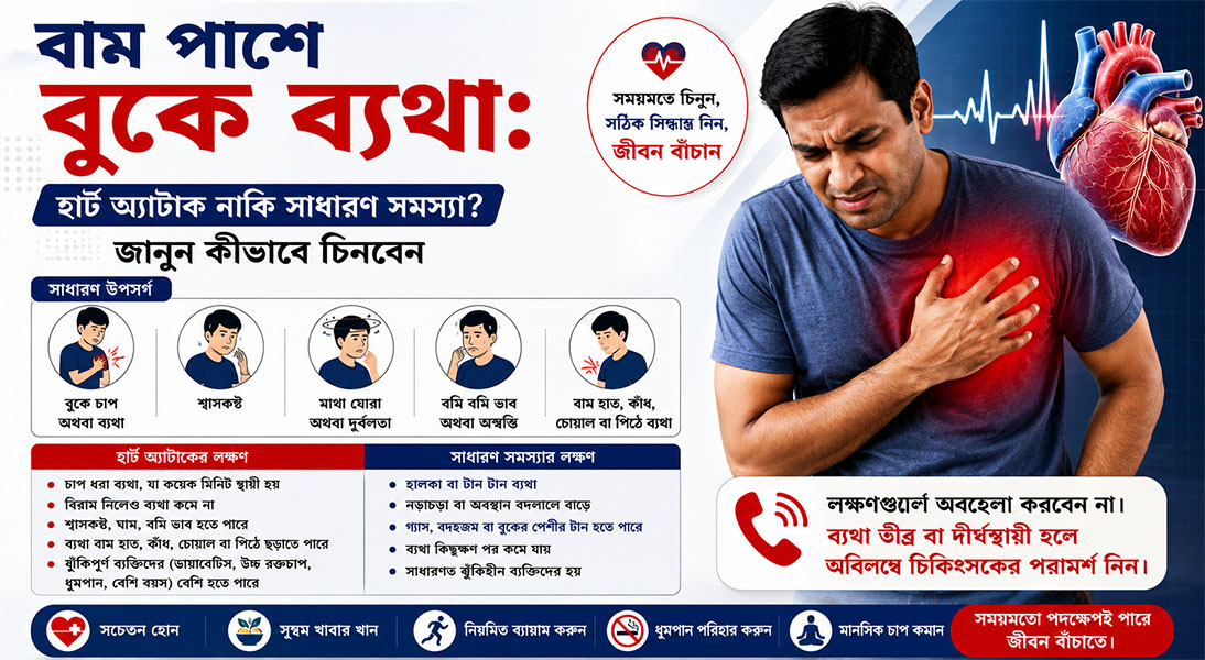  বাম পাশে বুকে ব্যথা: হার্ট অ্যাটাক নাকি সাধারণ সমস্যা? জানুন কীভাবে চিনবেন